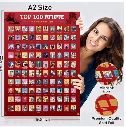 Me Time Joy Top 100 Anime Scratch Off Poster - Anime Stocking Stuffer